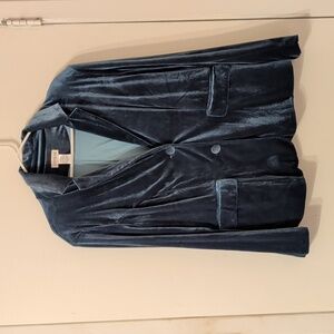 Women's Bedford Fair Velvet Blazer, Size 14, 2 Front Pockets, Light Green Lining